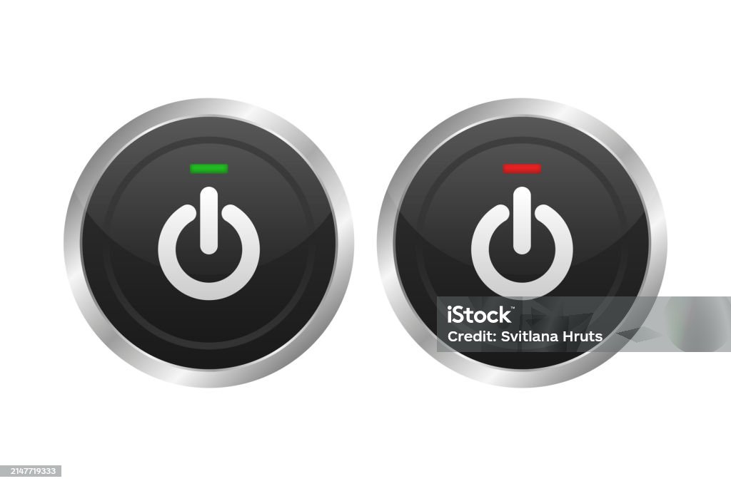 On And Off Push Button Power Switch Button With Turn On Off Vector ...