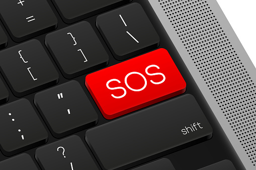 SOS button. Computer Keyboard. Word on pc computer keyboard. Vector illustration