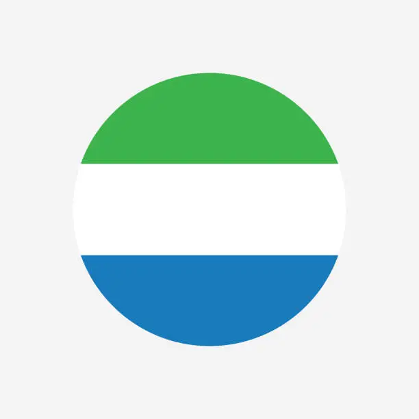 Vector illustration of Sierra Leone flag. Circle icon flag. Standard color. Button flag icon. Digital illustration. Computer illustration. Vector illustration.