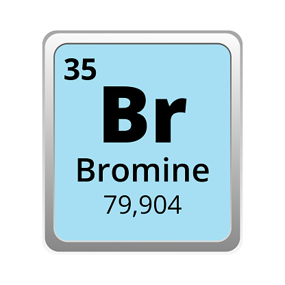 Periodic table element bromine icon on white background, square vector illustration with gradient, vector icon with molar mass and atomic number for lab, science or chemistry class.