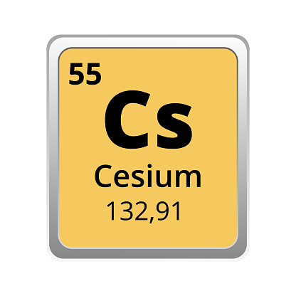 Periodic table element cesium icon on white background, square vector illustration with gradient, vector icon with molar mass and atomic number for lab, science or chemistry class.