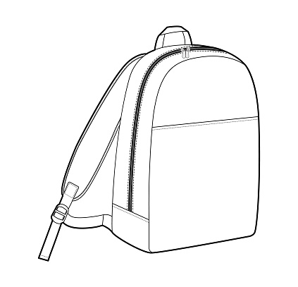 Minimal backpack silhouette bag. Fashion accessory technical illustration. Vector schoolbag 3-4 view for Men, women, unisex style, flat handbag CAD mockup sketch outline isolated