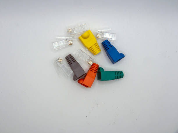 istock Local area network or LAN cable protector boots , RJ45 connectors on white background 2147721743