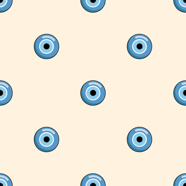 istock Seamless pattern with Turkish traditional evil eye amulet in the form of a blue eye made of glass. Vector illustration. 2147722132