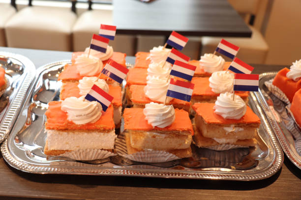 orange tompouce pastry for dutch king´s day - tompouce foto e immagini stock