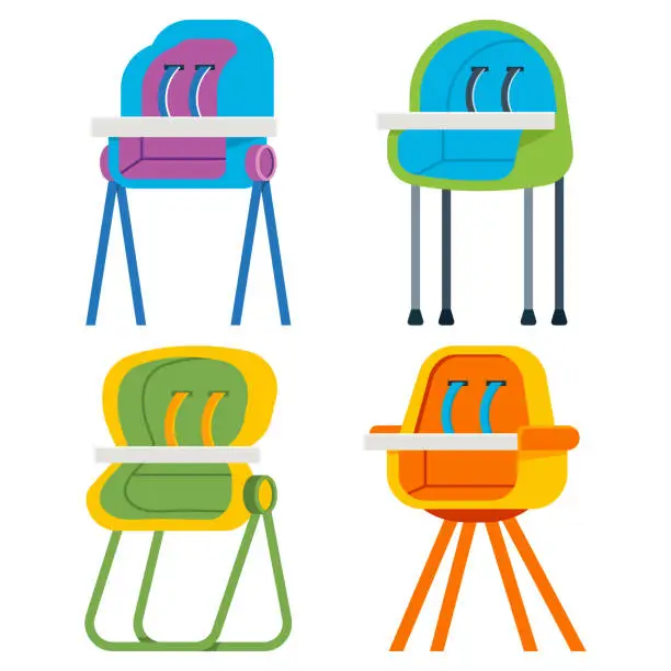 Vector illustration of Baby highchairs vector cartoon set isolated on a white background.