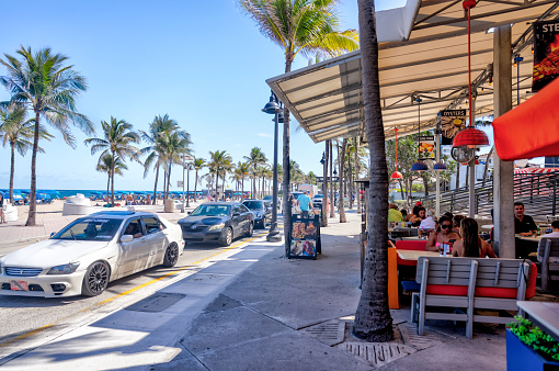 Fort Lauderdale, Florida - March 23, 2024: Views along Beachfront Avenue in Fort Lauderdale, Florida