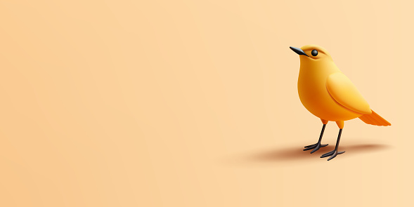 Orange wild bird standing, 3D. Banner for science, wildlife, education, fauna design concepts. Vector illustration.