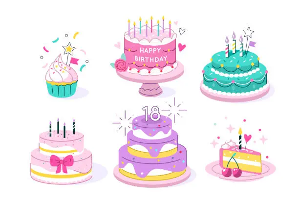 Vector illustration of birthday cakes