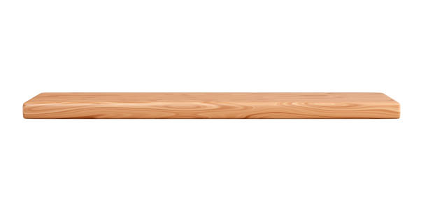 istock Empty wooden shelf with wall mounting. 3D render illustration 2148026764