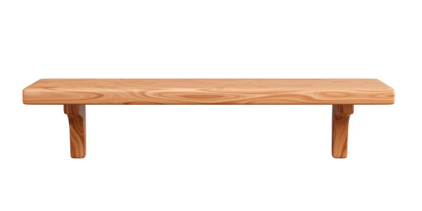 istock Empty wooden shelf with wall mounting. 3D render illustration 2148026771