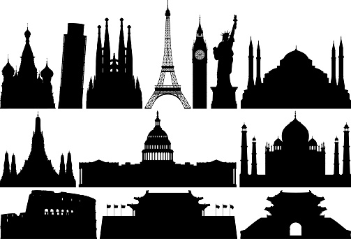 World monument silhouettes.
