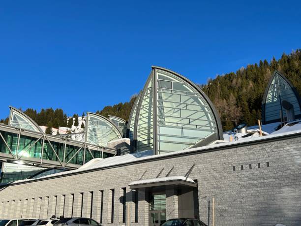 The picturesque modern Tschuggen Grand Hotel in the Swiss alpine resort of Arosa - Canton of Grisons, Switzerland (Schweiz) stock photo