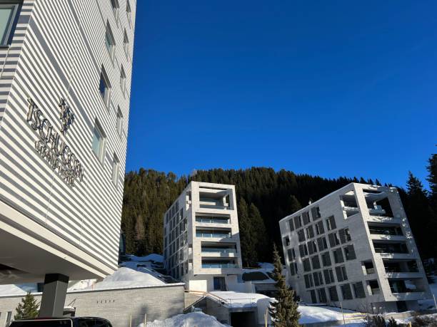 The picturesque modern Tschuggen Grand Hotel in the Swiss alpine resort of Arosa - Canton of Grisons, Switzerland (Schweiz) stock photo