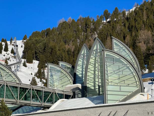 The picturesque modern Tschuggen Grand Hotel in the Swiss alpine resort of Arosa - Canton of Grisons, Switzerland (Schweiz) stock photo