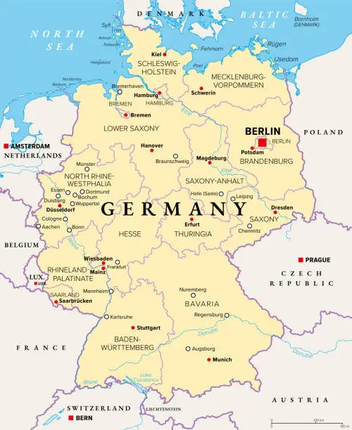 Vector illustration of Germany, officially the Federal Republic of Germany, political map