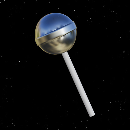 Y2k chrome liquid lollipop. A ball of sparkles in a smooth metallic texture. Vector illustration of 3D candy.