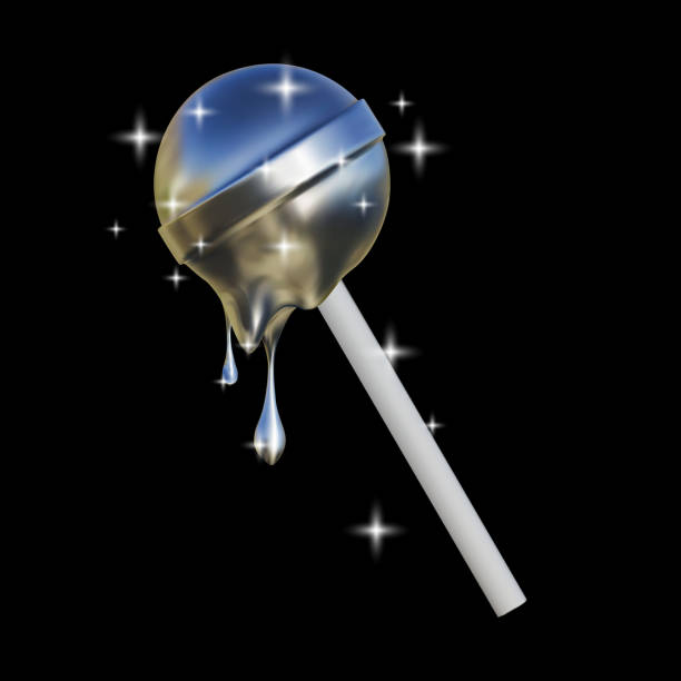 istock Y2k chrome liquid lollipop. Melting ball of sparkles in a smooth metallic texture. Vector illustration of 3D candy. 2148031029