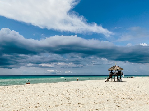 Lifeguard Watchtower, Playacar Beach, Quintana Roo, sunny day, Mexico. High quality photo