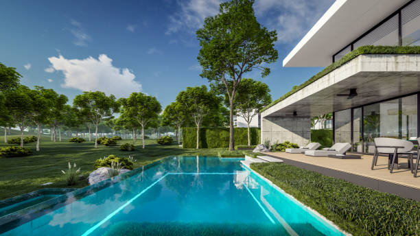 istock 3d rendering of flat roof house with concrete facade 2148031419
