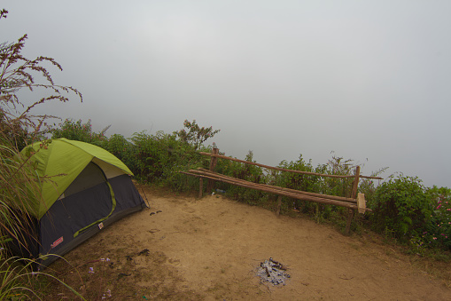 View of the tent in the beautiful mountain top