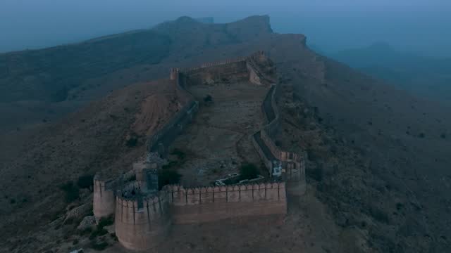 Aerial shot of Great Wall of Sindh during sunset in Pakistan.
