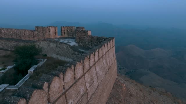 Forward aerial view of Ranikot Fort of SIndh in Pakistan during morning.