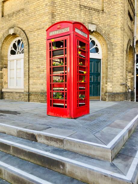 istock Daffodils in a vintage red telephone box. Copy space. 2148033381