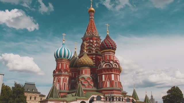 View of National Landmark St Basil's Cathedral at the Red Square of Moscow, Russia.