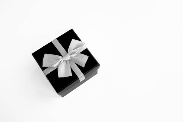 istock Black gift box on the white background. Top view. Copy space. 2148033795