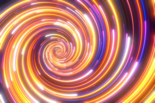 Colorful glowing spiral in rotation. Abstract background in blue and yellow neon colors. Rotating galaxy. Space background for event, party, carnival, celebration, anniversary or other. 3D rendering.