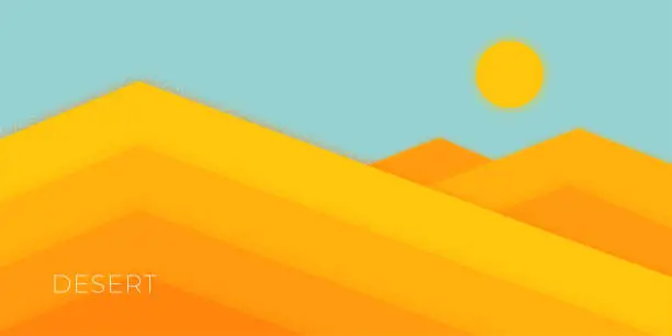 Vector illustration of Abstract retro minimal summer travel horizontal banner. Desert sand dunes under sunlight on holiday vintage poster. Sahara sandy hills vacation trendy minimalist placard. Summertime journey design