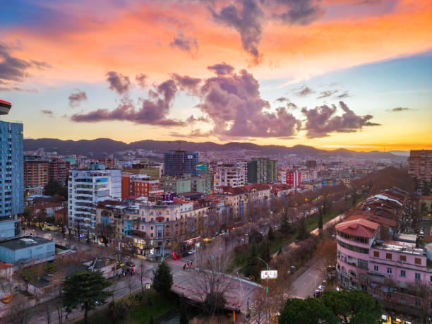 istock Tirana at sunset from drone 2148035331
