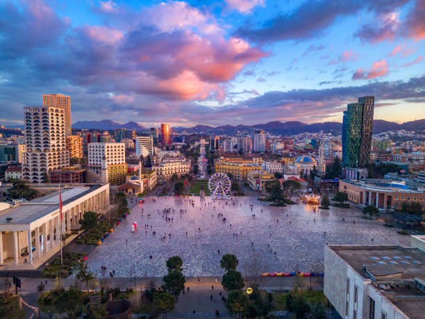 istock Tirana Skanderbeg square from drone 2148035338