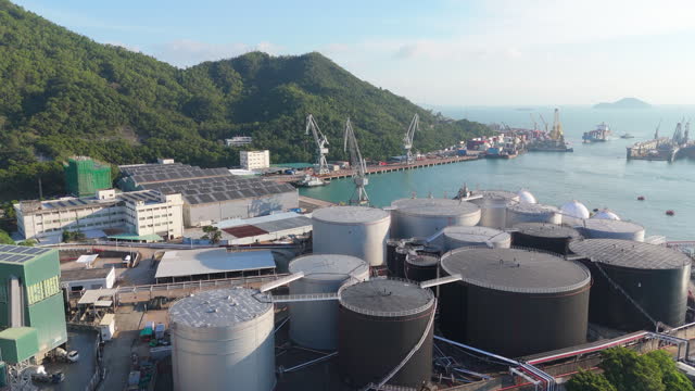 Drone view of Oil Tanks at Tsing Yi, Hong Kong