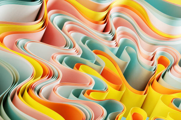 Multicolored Ribbons in Motion. 3D Wavy Abstract Background