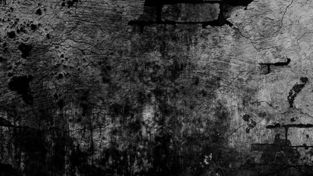 Scary dark horror monochrome background stop motion moving concrete splashed wall texture