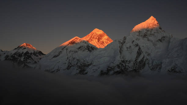 Mount Everest and Nuptse at sunset, view from Kala Patthar, Nepal.