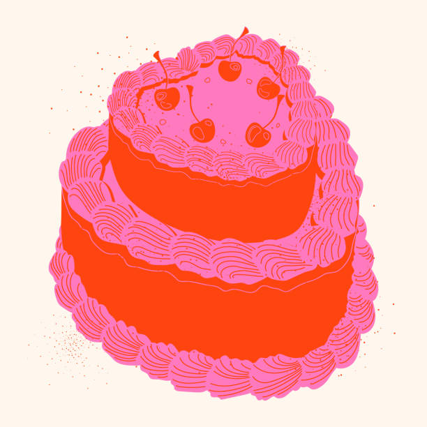 Cake. Birthday cake. Retro cherry cake. Baking and sweets. Confectionery product