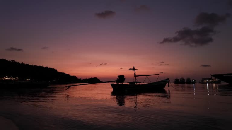 Koh Tao Twilight Hues with Boats, Thailand