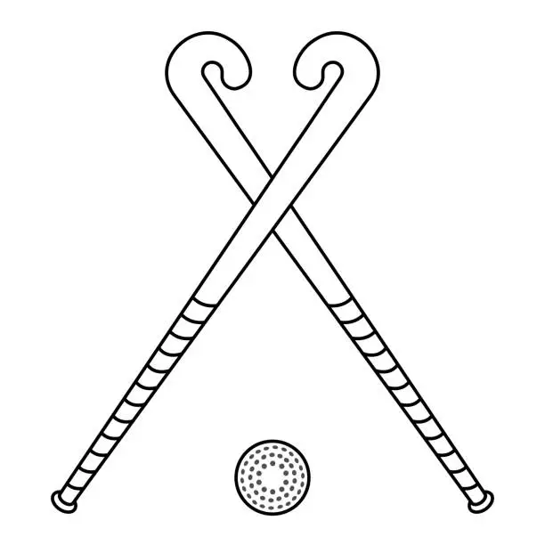Vector illustration of Field hockey crossed sticks with ball line icon