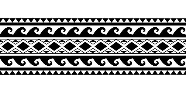 ilustraciones, imágenes clip art, dibujos animados e iconos de stock de maori polynesian tattoo bracelet. tribal sleeve seamless pattern vector. - polinesia
