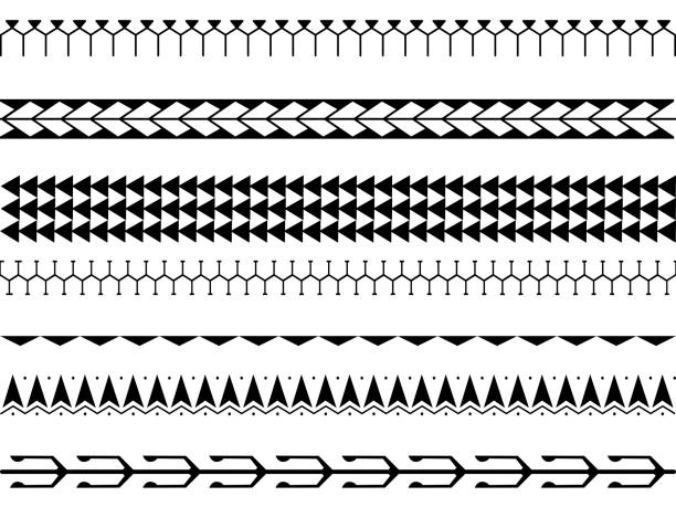 illustrazioni stock, clip art, cartoni animati e icone di tendenza di set of vector ethnic seamless pattern. ornament bracelet maori tattoo style. horizontal pattern. design for home decor, wrapping paper, fabric, carpet, textile, cover - tatuaggi maori