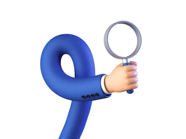 3d render, funny cartoon character flexible hand with microphone, clipart isolated on white background. internet search metaphor