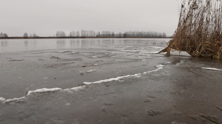 ice on the lake during frosts