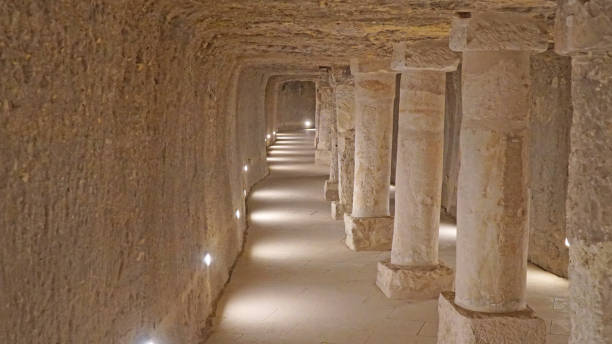 inside the step pyramid of king djoser (djeser or zoser) in saqqara, egypt. - the step pyramid of zoser imagens e fotografias de stock