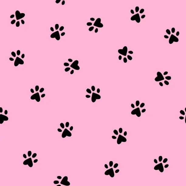 Vector illustration of Cat paws Pink textur seamless pattern