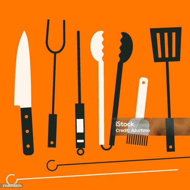 Abstract Grill Tools Grill Barbecue Tools Bbq Tool Set Grill Accessories Stock Illustration ...