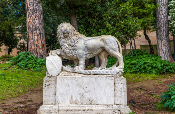 Rome, Italy - March 2, 2024: Beautiful statue on Piazza del Popolo in Rome, Italy