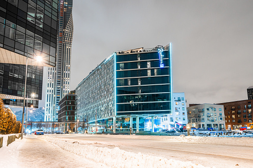 Gothenburg, Sweden - January 20 2024: Office buildings at Lindholmen in winter.